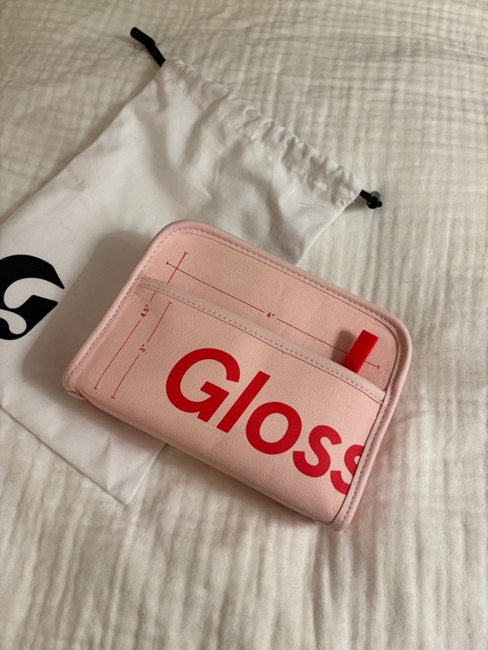 Glossier Handbags - Glossier Makeup Pouch Bag Pale Pink Canvas Wallet with Red Logo Accent